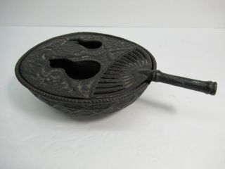 Vintage Japanese Cast Iron Gourd Fruit Fan Motif Incense Burner