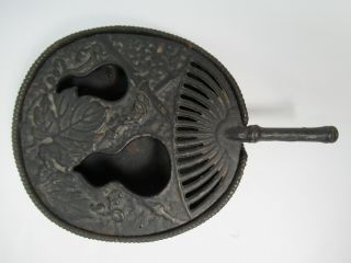 Vintage Japanese Cast Iron Gourd Fruit Fan Motif Incense Burner 2