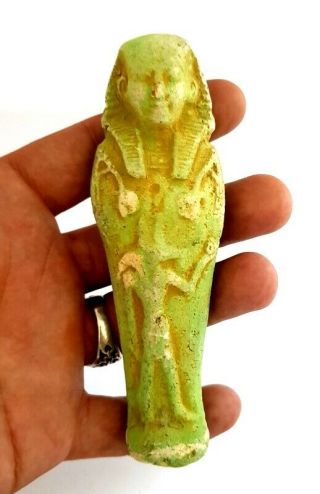 Rare Ushabti W/t Anubis Statuette Faience Ancient Egypt Antique Amulet Shabti