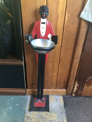 Vintage Usa Black Americana Cast Iron Butler Smoking Stand 34 1/2 Inches Tall