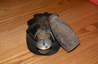 Vintage Coal Miners Turtle Hat Cap Carbide Light And Flask Harlan,  County Ky