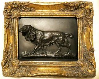 Fritz Diller ? Bronze M;. ,  Relief Sculpture Hunting Dog Framed Antique Vintage