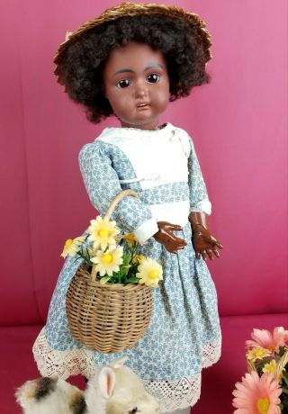 Antique German Bisque Head Doll Kestner Black Mulatto 16 " Sleep Eyes Darling