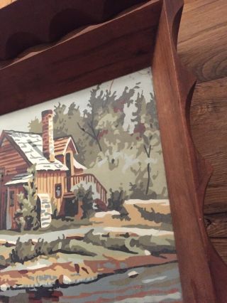 Vintage Mid Century Paint By Number Set Beautifully Framed Cabin Horses Stream 2