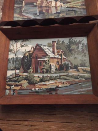 Vintage Mid Century Paint By Number Set Beautifully Framed Cabin Horses Stream 4
