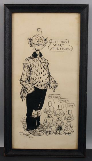Orig Antique Frederick Opper Happy Hooligan Cartoon Comic Illustration Drawing
