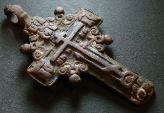 Ancient Bronze Cross Rare.  Religious Artifact 18 - 19 Century.  59 Mm.  (f.  097)