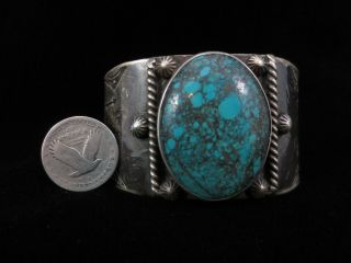 Antique Navajo Silver Wide Cuff Bracelet - Large and Heavy 5