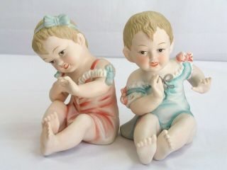 Vintage Bisque Piano Babies Twin Boy 23/112 & Girl 23/113 Figurines 2 Pc Set Ex