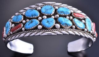 Vintage Old Pawn Sleeping Beauty Turquoise Coral Navajo Bracelet 7l14m