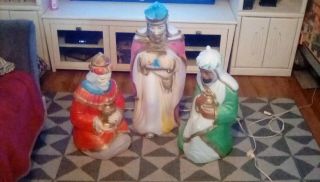 Vintage Nativity Set Of 3 Three Wisemen Wise Man Blowmold Outdoor Decor Lighted
