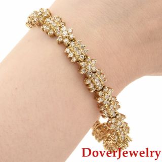 Estate Diamond 14k Yellow Gold Cluster Floral Link Bracelet 25.  1 Grams Nr