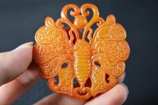 Delicate Chinese Old Jade Carved Butterfly Lucky Pendant W94