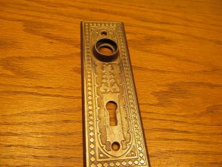 Old Brass Plated Stamped Metal Door Plates.  Backplate Escutcheons.  Ornate