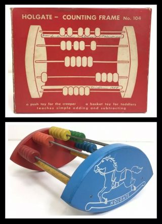 Vintage Holgate Wooden Rocking Horse Abacus Counting Frame Toy 1955 No.  104 W Box