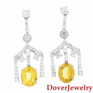 Estate Diamond Yellow Sapphire 18k White Gold Dangle Earrings 7.  1 Grams Nr