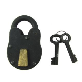 Antique Style Rustic Iron Brass Padlock Heavy Duty Skeleton Key Lock Set 2 Keys