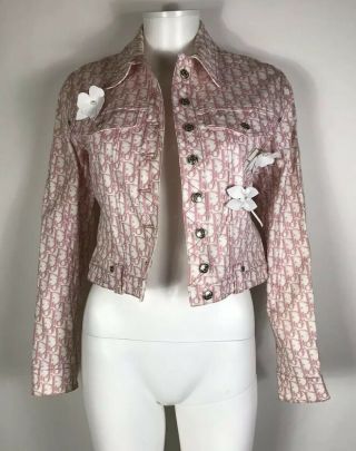 Rare Vtg Christian Dior by John Galliano Pink Monogram Jacket S 3