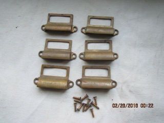 6 Solid Brass File Pulls With Insert For Label