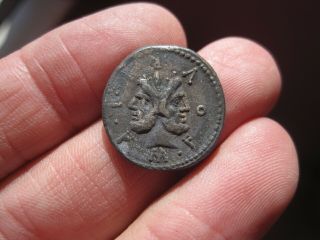 119 Bc Ancient Silver Janus Denarius Marcus Furius Roma,  No Cleaned