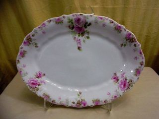 Antique Ct Carl Tielsch Altwasser Porcelain Pink Roses Serving Plate Platter 13 "