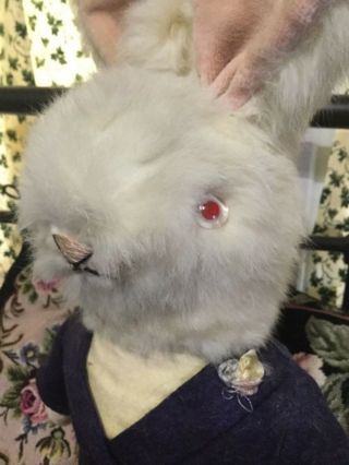 Antique Rare Big Rabbit Bunny Rabbit Fur Glass Eyes Velvet Ears Straw Stuffed