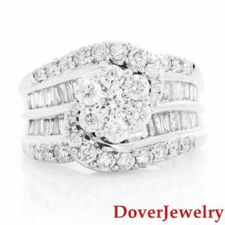 Estate Diamond 14k White Gold Wide Engagement Ring 10.  4 Grams Nr
