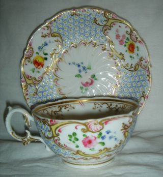 Quality Antique Hr Daniel Moulded Cup & Saucer Hand Painted Flowers 4630