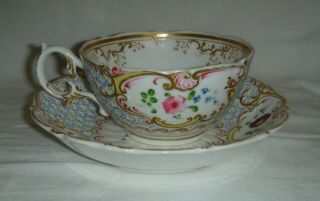 QUALITY ANTIQUE HR DANIEL MOULDED CUP & SAUCER HAND PAINTED FLOWERS 4630 3