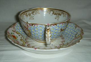 QUALITY ANTIQUE HR DANIEL MOULDED CUP & SAUCER HAND PAINTED FLOWERS 4630 4