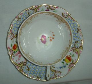 QUALITY ANTIQUE HR DANIEL MOULDED CUP & SAUCER HAND PAINTED FLOWERS 4630 5