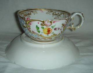 QUALITY ANTIQUE HR DANIEL MOULDED CUP & SAUCER HAND PAINTED FLOWERS 4630 7