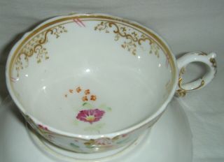 QUALITY ANTIQUE HR DANIEL MOULDED CUP & SAUCER HAND PAINTED FLOWERS 4630 8