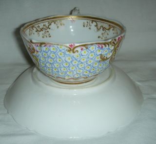 QUALITY ANTIQUE HR DANIEL MOULDED CUP & SAUCER HAND PAINTED FLOWERS 4630 9