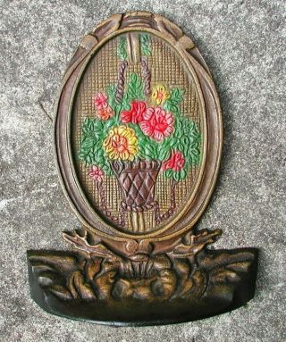Rare Antique Cast Iron Floral Oval Bookend Or Doorstop Bradley & Hubbard