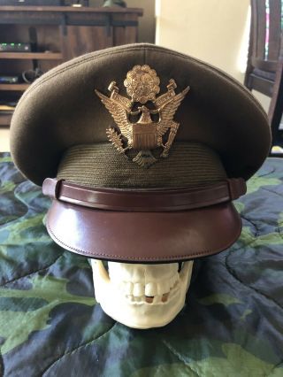 Ww2 Us Army Air Corps Officer’s Crusher Visor Hat,  W Cap Badge Wwii