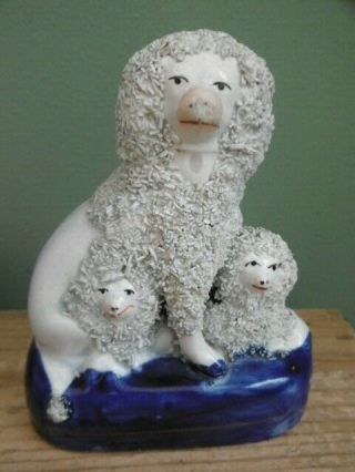 19thc STAFFORDSHIRE POODLE WITH TWO PUPPIES C.  1850 3
