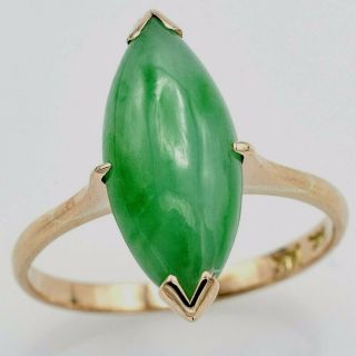 Vintage 14k Yellow Gold 3.  7 Ct Green Jade Marquise Ring 2.  2 Gr Size 5.  75