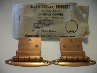 Vintage Nos Copper Plated Steel Cabinet Door Hinges 3/8 " Inset One Pair