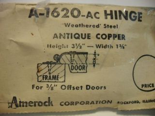 Vintage NOS COPPER Plated Steel Cabinet Door HINGES 3/8 