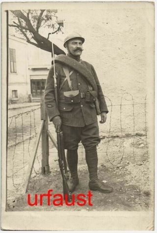 French Wwi Soldier Henri Julien Adrian Helmet Rifle Bayo 1916 Photo