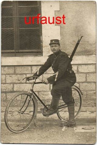 French Wwi Soldier With Bicycle Photo
