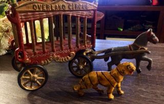 Vtg Kenton Cast - Iron Overland Circus Wagon Horse Tiger Figurine 1920 - 30 