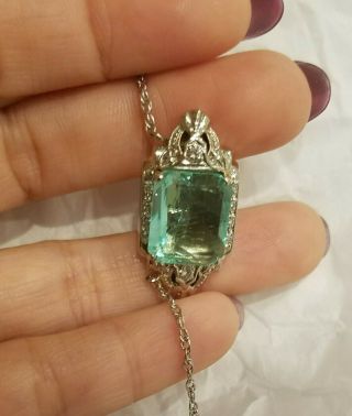 6.  0 CT EMERALD & DIAMOND 14k gold NECKLACE PENDANT VINTAGE HUGE 10