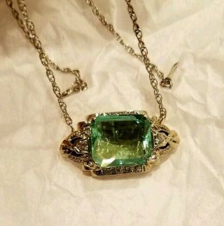 6.  0 Ct Emerald & Diamond 14k Gold Necklace Pendant Vintage Huge