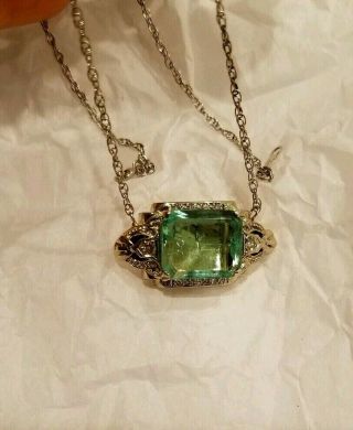 6.  0 CT EMERALD & DIAMOND 14k gold NECKLACE PENDANT VINTAGE HUGE 3