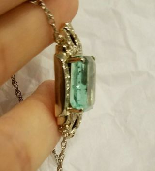 6.  0 CT EMERALD & DIAMOND 14k gold NECKLACE PENDANT VINTAGE HUGE 5