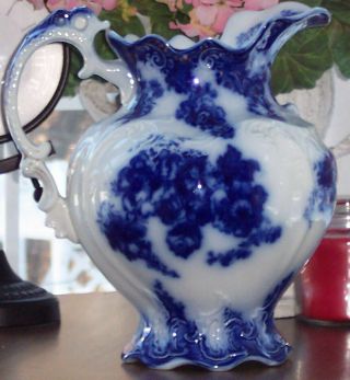 Antique FLOW BLUE Johnson Brothers VIENNA PITCHER BOWL WASH BASIN Circa 1900 3