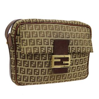 Auth Fendi Zucca Cross Body Shoulder Bag Brown Canvas Leather Vintage Ak34403