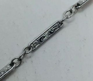 Antique Art Deco Sterling Silver Ornate Bar Link Watch Chain Necklace 4